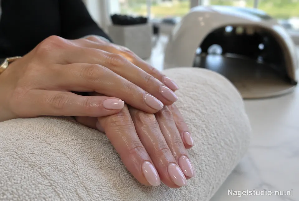 Handen met nude BIAB nagels